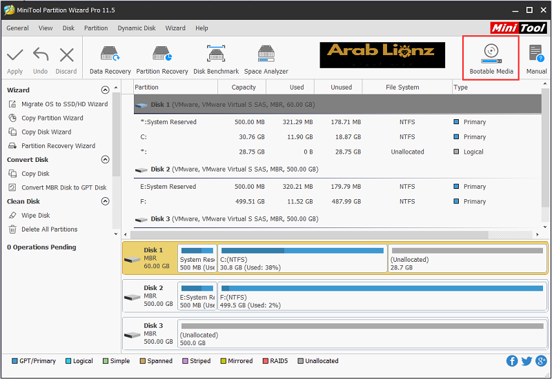 MiniTool Partition Wizard WinPE ISO – أداة تقسيم القرص الصلب بالكامل من نظام التشغيل Boot (DOS) Arablionz.rg