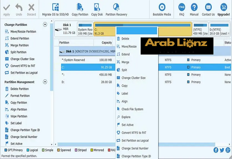 MiniTool Partition Wizard WinPE ISO – أداة تقسيم القرص الصلب بالكامل من نظام التشغيل Boot (DOS) Arablionz.rg