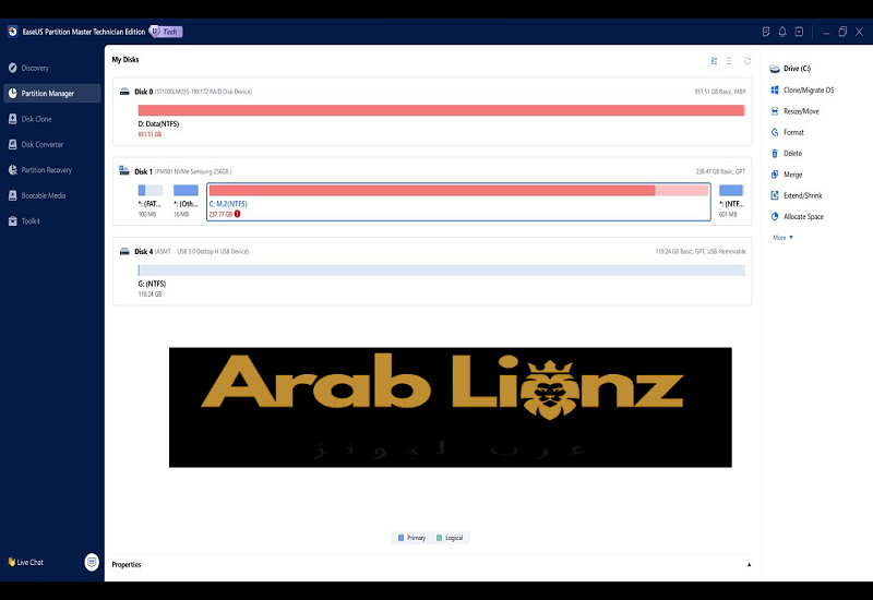 تنزيل النسخة الكاملة من EaseUS Partition Master Technician Edition Arablionz.org