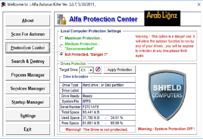 إزالة فيروس التشغيل التلقائي من الفلاشة والقرص الصلب – Autorun Killer (أداة محمولة) Arablionz.org
