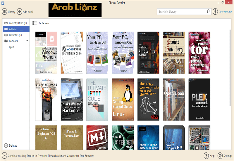 تنزيل Icecream Ebook Reader Pro النسخة الكاملة للكمبيوتر الشخصي مجانًا Arablionz.org
