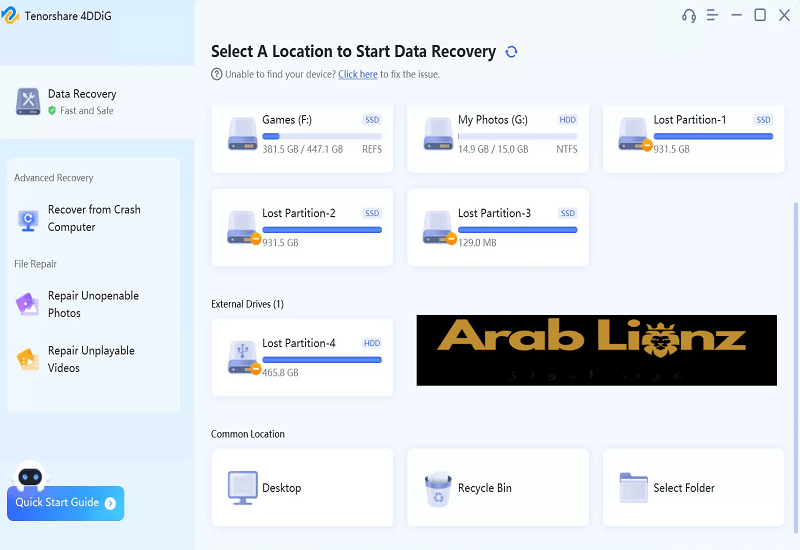 تنزيل Tenorshare 4DDiG النسخة الكاملة للكمبيوتر الشخصي - استعادة الملفات المحذوفة - Arablionz.org