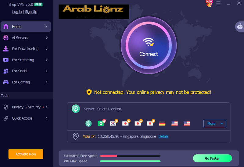 تنزيل iTop VPN للكمبيوتر الشخصي والهاتف المحمول - مجاني وسريع وآمن Arablionz.org