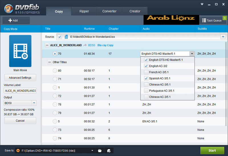 تنزيل برنامج DVDFab لحرق ونسخ الملفات والفيديوهات على أقراص DVD [3264 بت] Arablionz.org